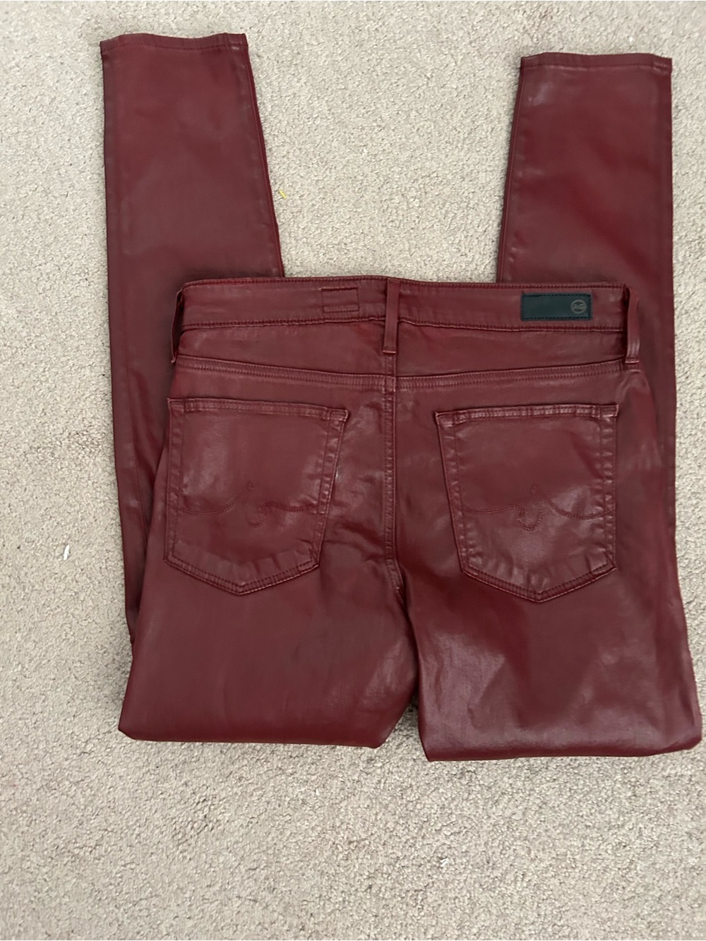 Adriana GoldSchmidt, red leather, Farrah skinny ankle, high-rise jeans